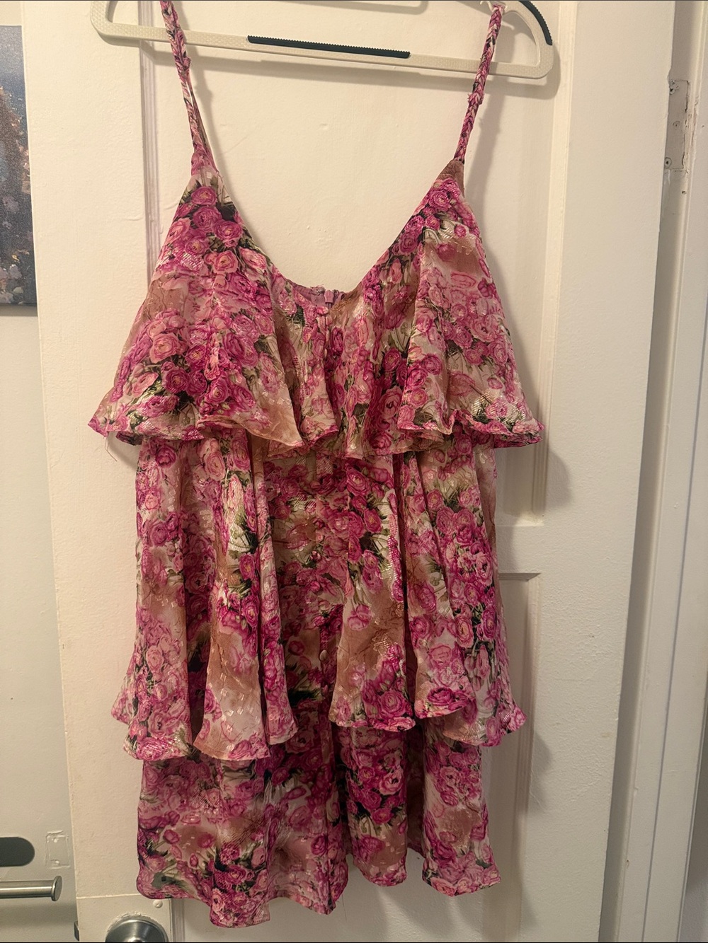 Floral Pink Ruffled Camisole Romper
